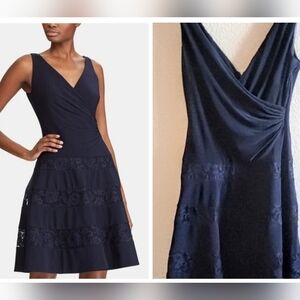 Lauren Ralph Lauren Womens Landette V-Neck A-Line Fit & Flare Navy Dress 8